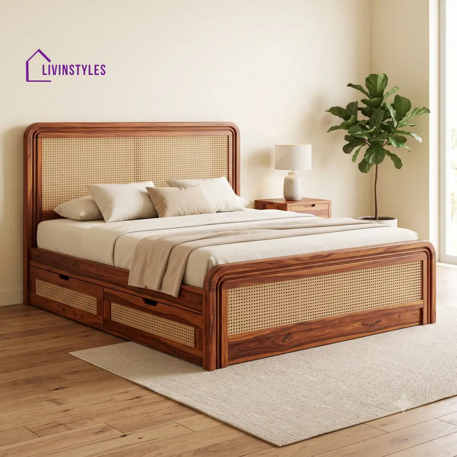 Pauline Premium Wooden Bed with Drawer Storage | King Size Bed & Queen Size Bed Online
