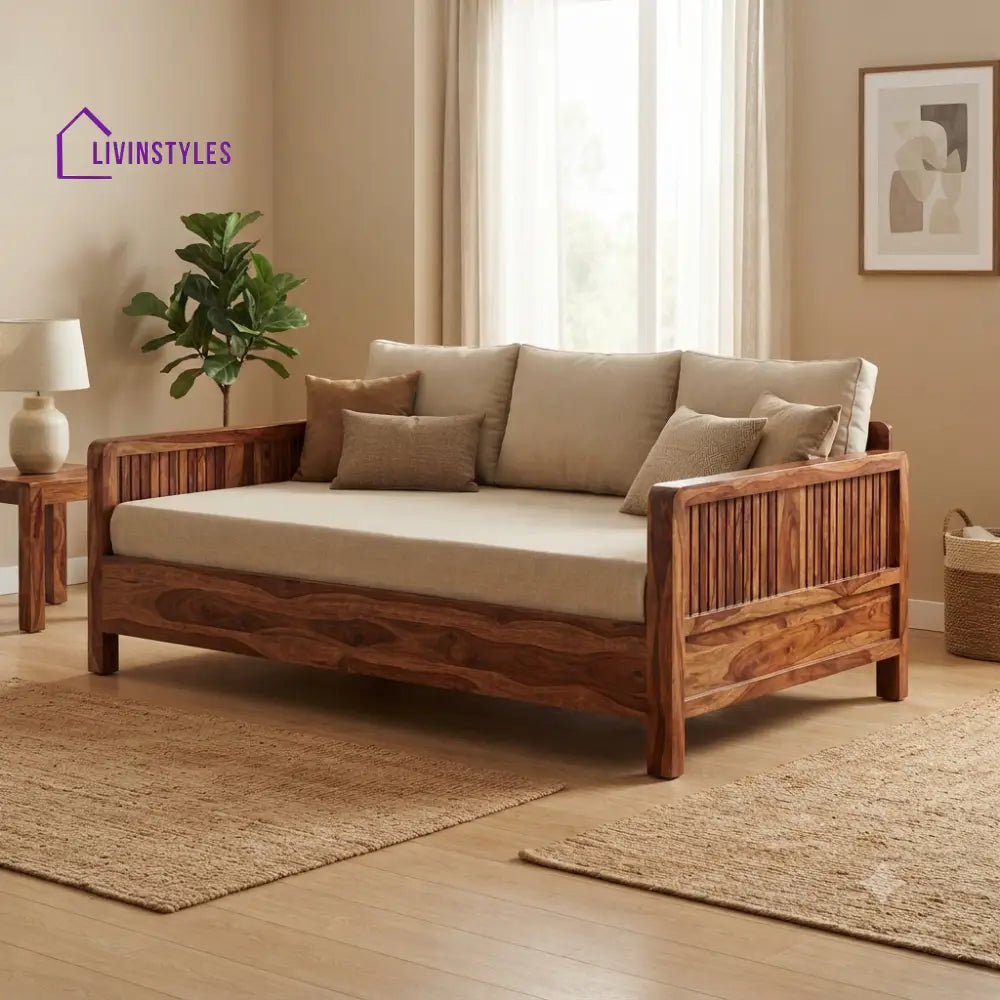 Pauline Wooden Divan Bed for Living Room | Solid Sheesham Wood