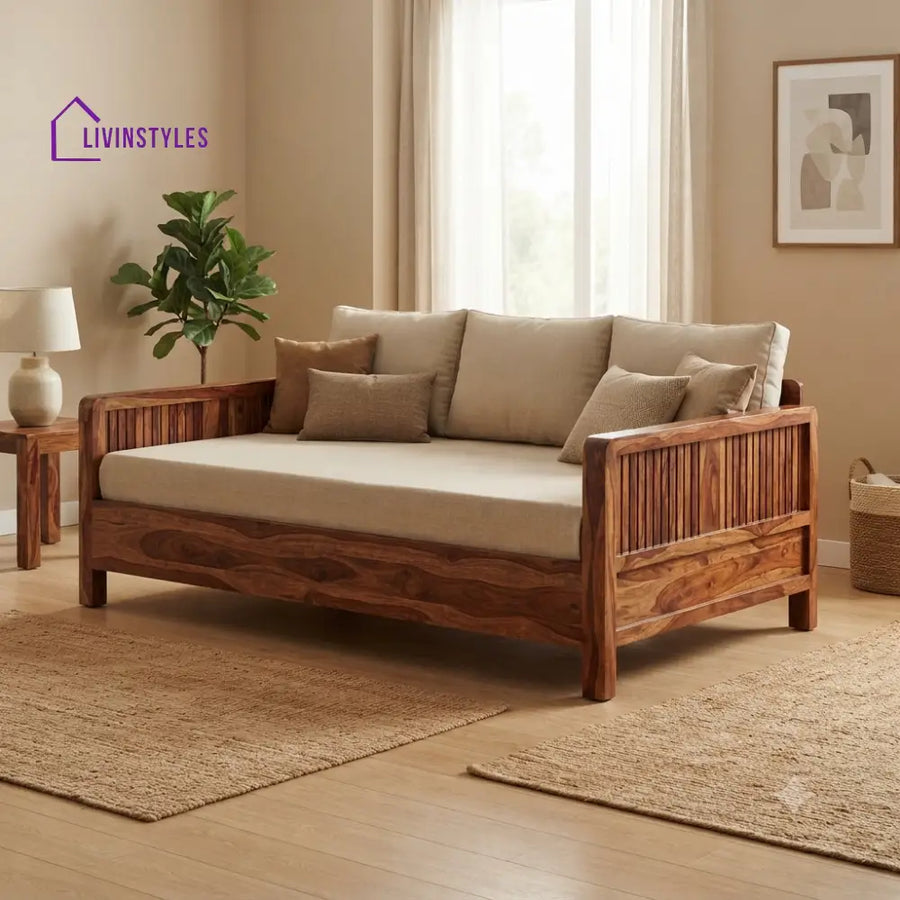Pauline Wooden Divan Bed for Living Room | Solid Sheesham Wood