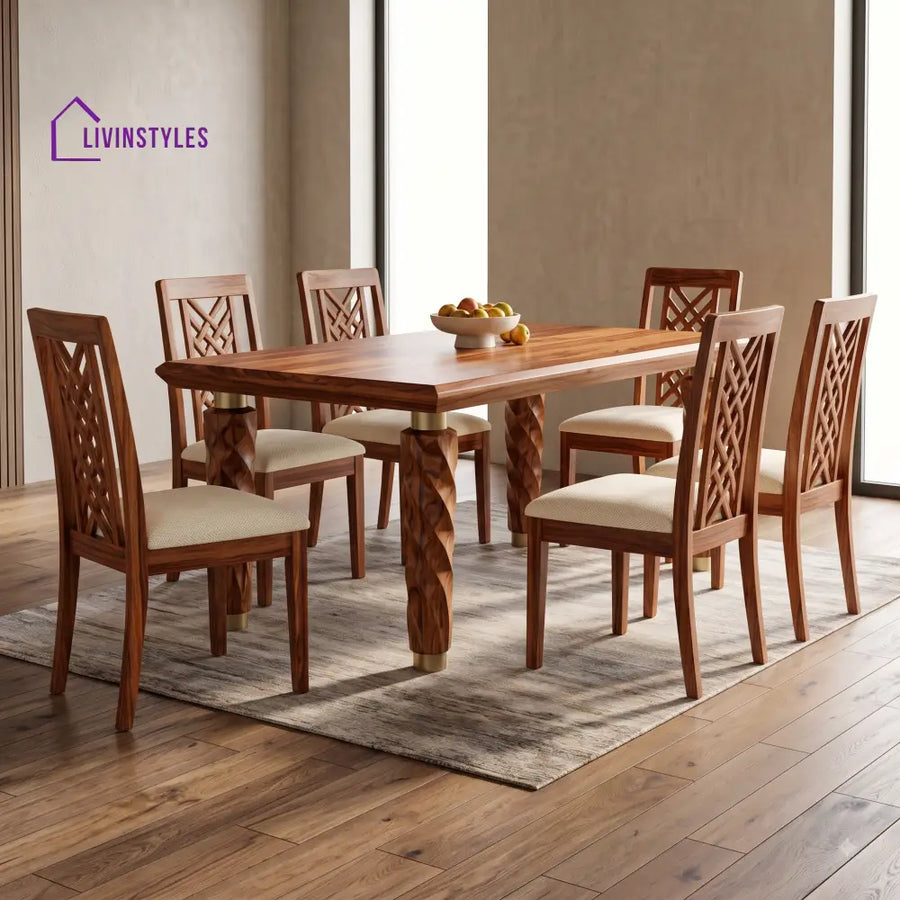 Pavani Premium Wooden 6 Seater Dining Table Set