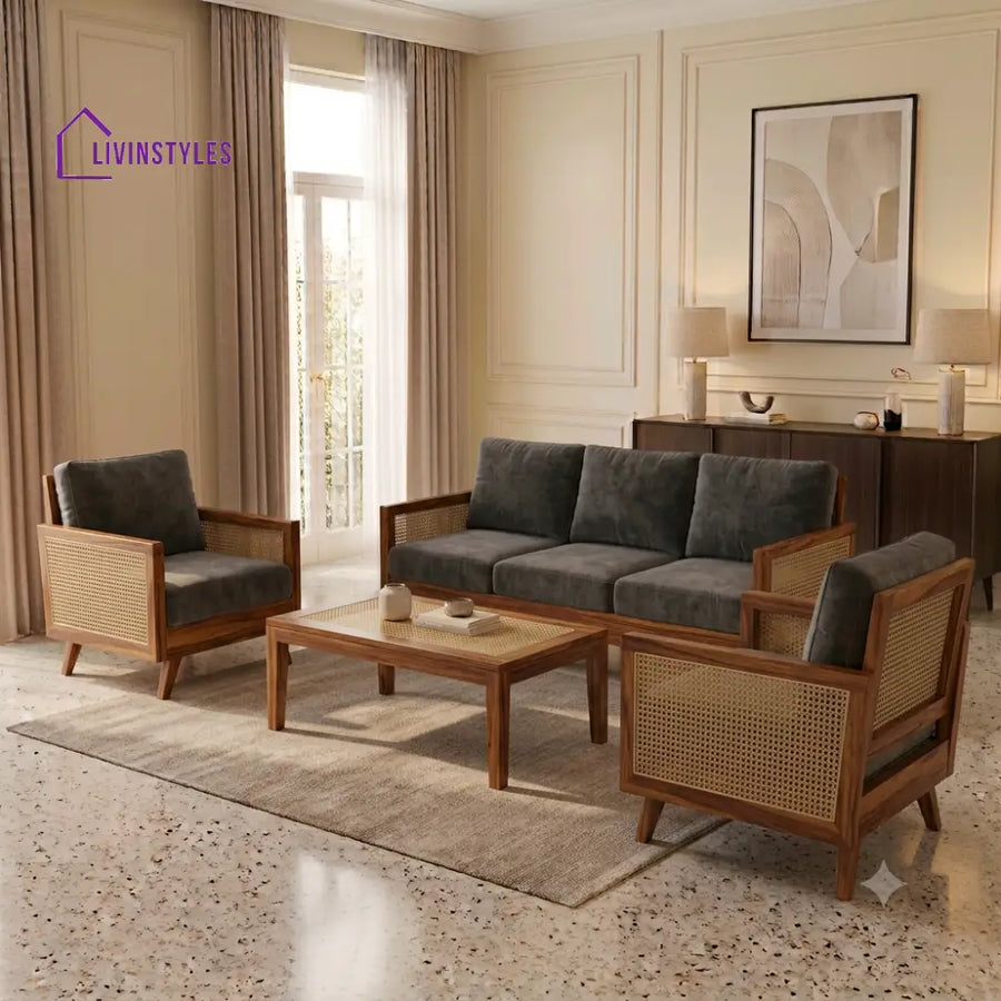 Pavani Wooden Sofa Set | 3 + 1 + 1 Sheesham Wood Sofa Set for Living Room