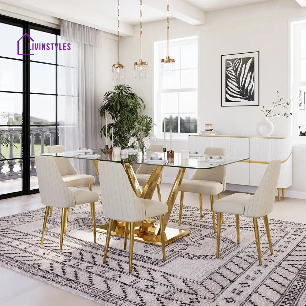 Pavel Rectangular Glass Dining Table Set for 6