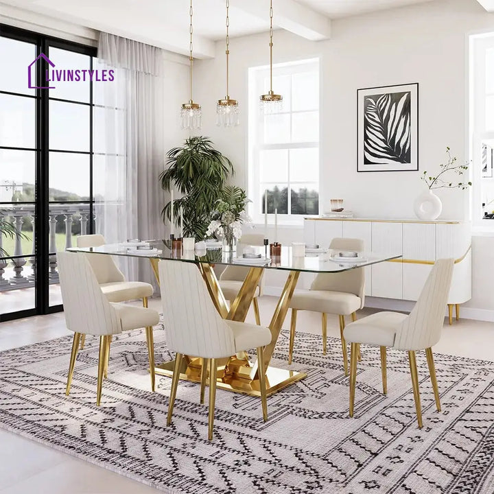 Pavel Rectangular Glass Dining Table Set for 6
