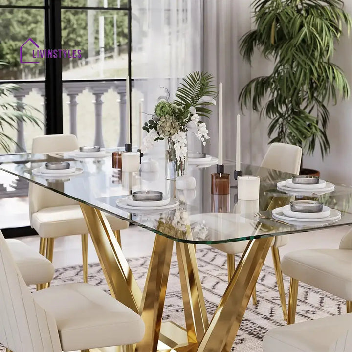 Pavel Rectangular Glass Dining Table Set for 6