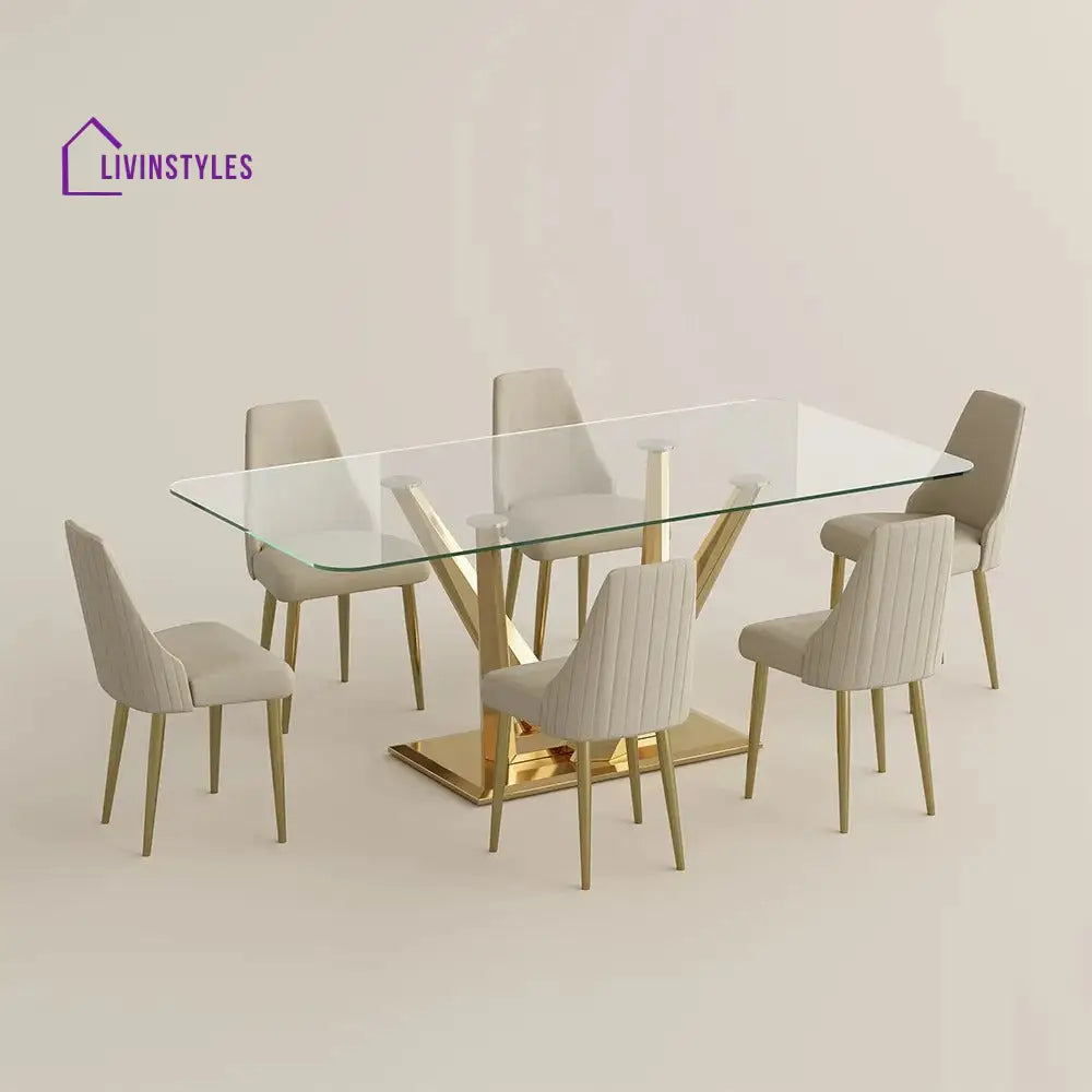 Pavel Rectangular Glass Dining Table Set for 6