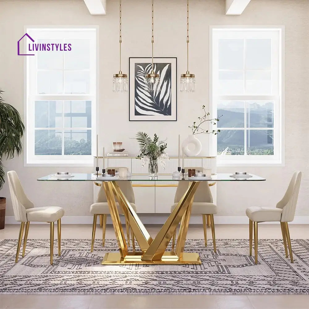 Pavel Rectangular Glass Dining Table Set for 6
