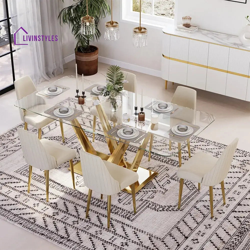 Pavel Rectangular Glass Dining Table Set for 6