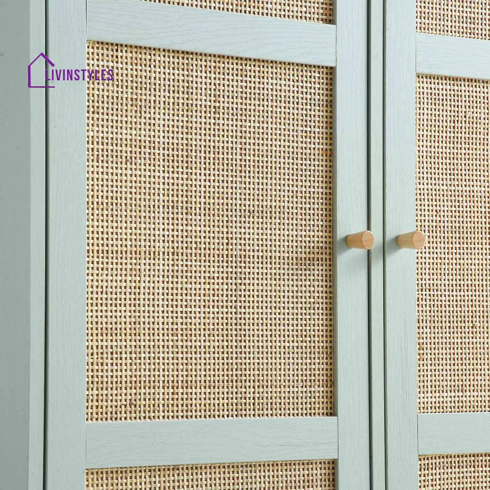 Frances Woven Rattan Compact Double Wardrobe Mint Green Wardrobes