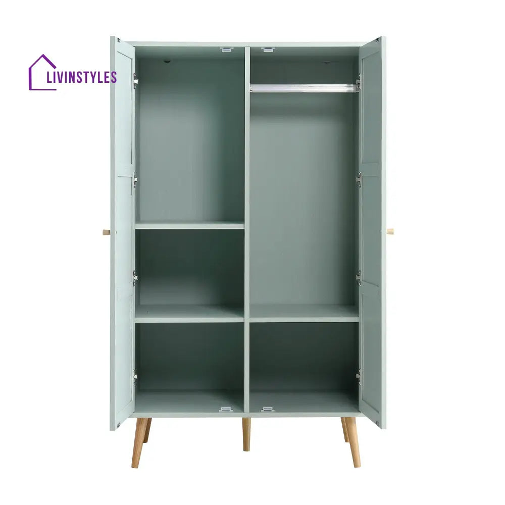 Frances Woven Rattan Compact Double Wardrobe Mint Green Wardrobes