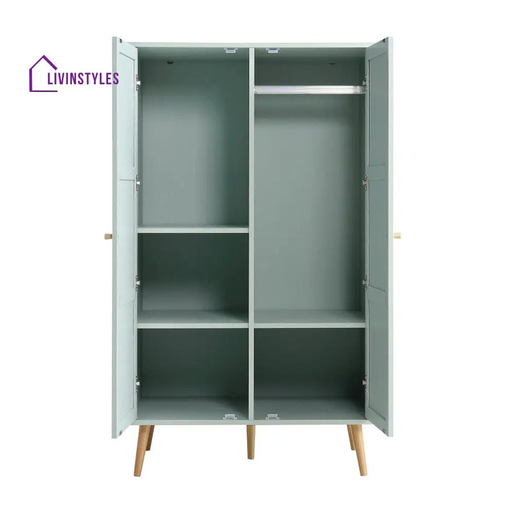 Frances Woven Rattan Compact Double Wardrobe Mint Green Wardrobes
