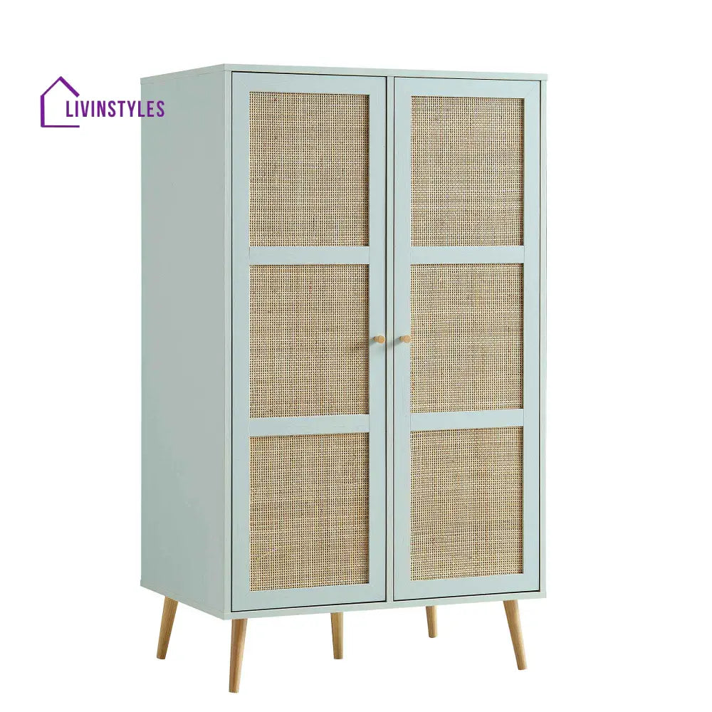 Frances Woven Rattan Compact Double Wardrobe Mint Green Wardrobes