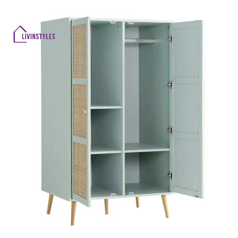 Frances Woven Rattan Compact Double Wardrobe Mint Green Wardrobes
