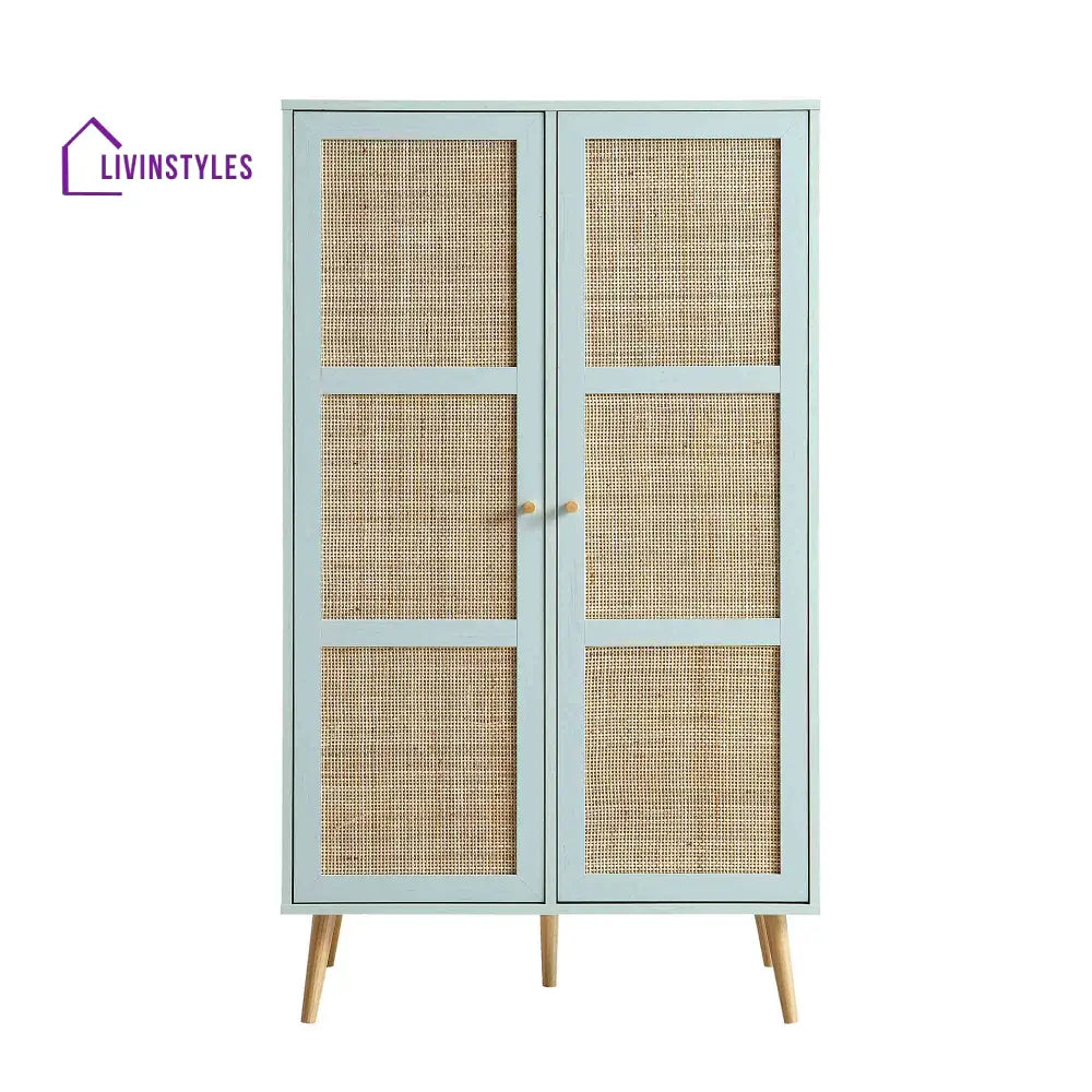 Frances Woven Rattan Compact Double Wardrobe Mint Green Wardrobes