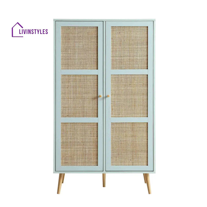 Frances Woven Rattan Compact Double Wardrobe Mint Green Wardrobes
