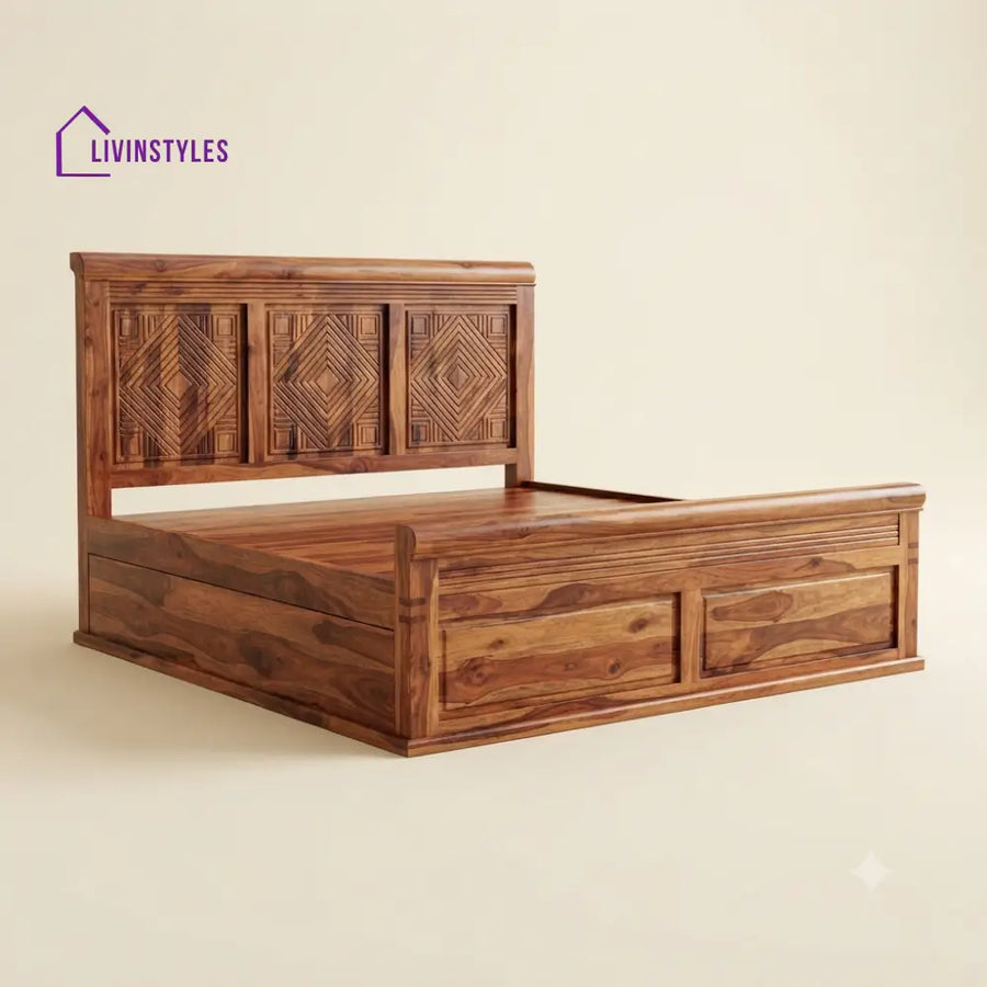 Pavithra Sheesham Wood Bed With Box Storage | Wooden Bed