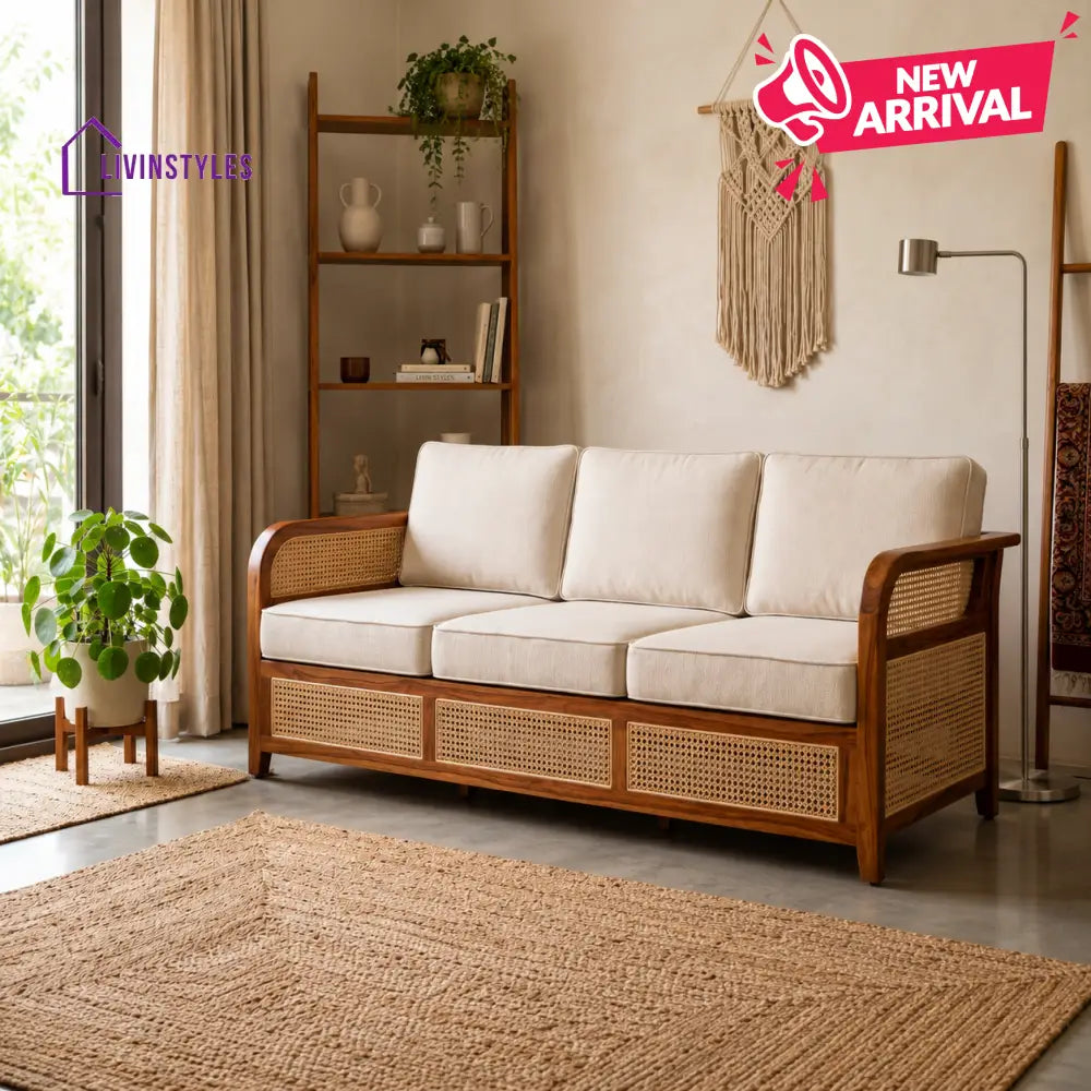 Payal Sheesham Wood and Cane Sofa for Living Room