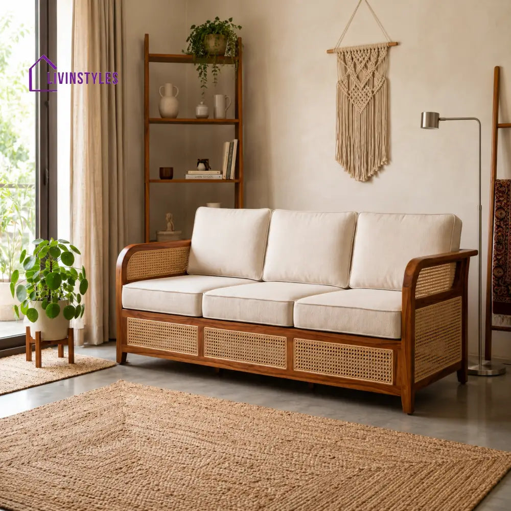 Payal Sheesham Wood and Cane Sofa for Living Room