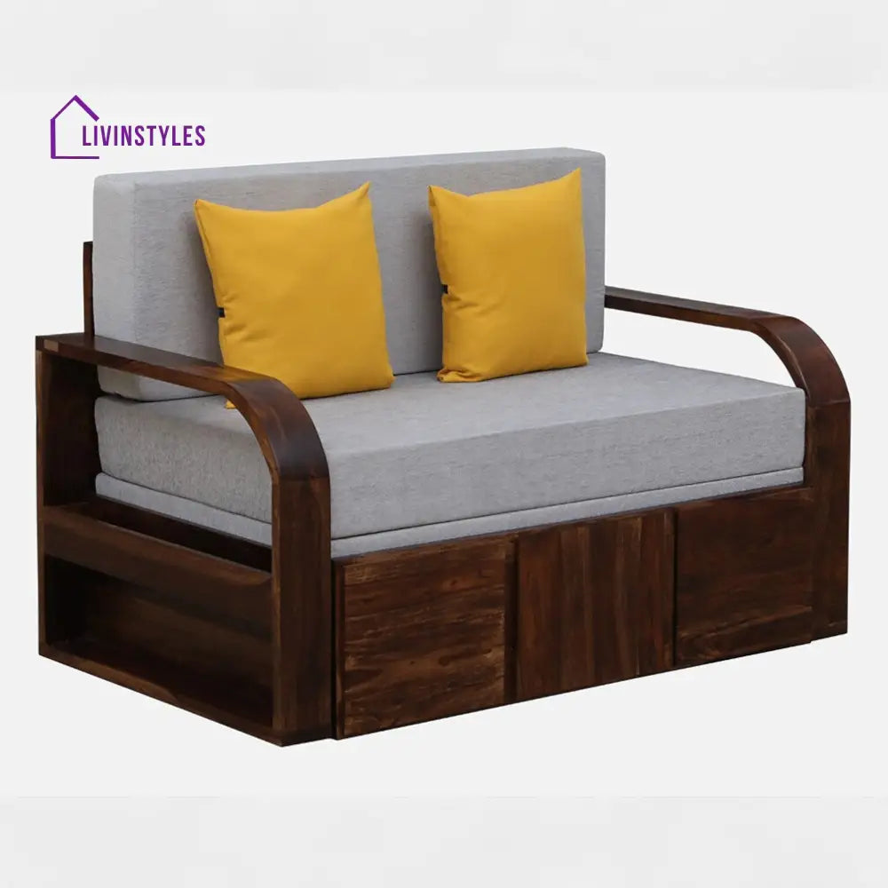Bergen 2 Seater Sofa Cum Bed Sheesham Wood In Teak Finish