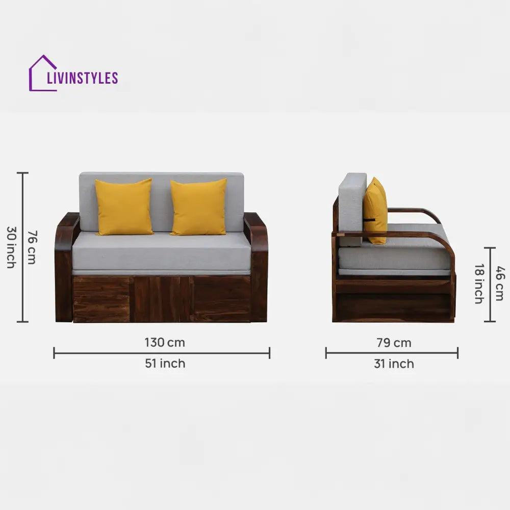 Bergen 2 Seater Sofa Cum Bed Sheesham Wood In Teak Finish