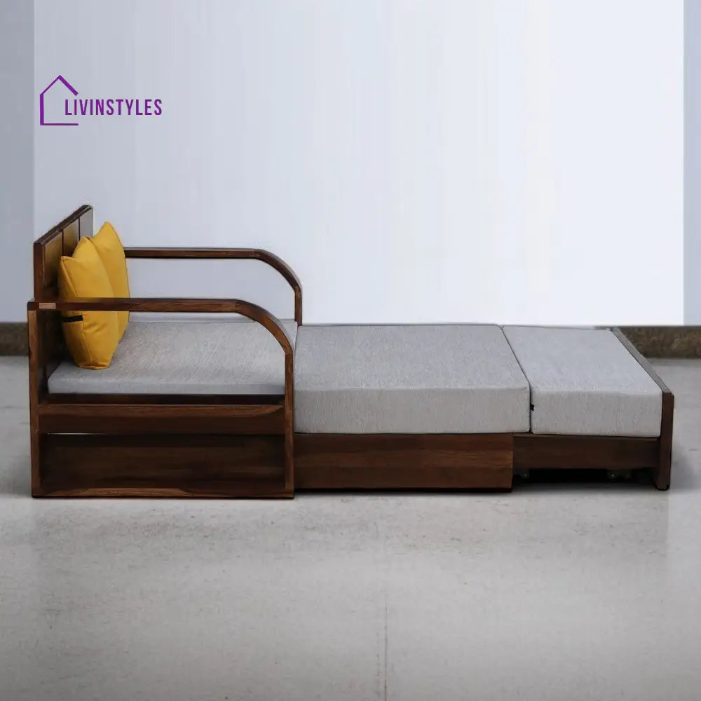 Bergen 2 Seater Sofa Cum Bed Sheesham Wood In Teak Finish