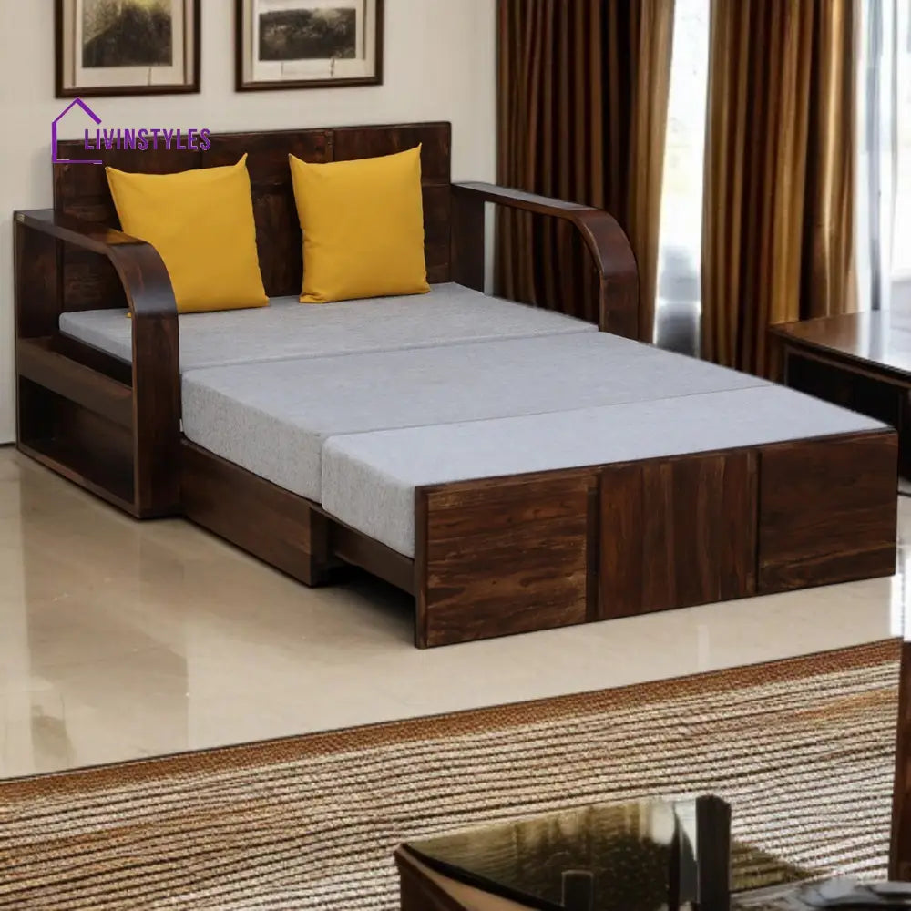 Bergen 2 Seater Sofa Cum Bed Sheesham Wood In Teak Finish