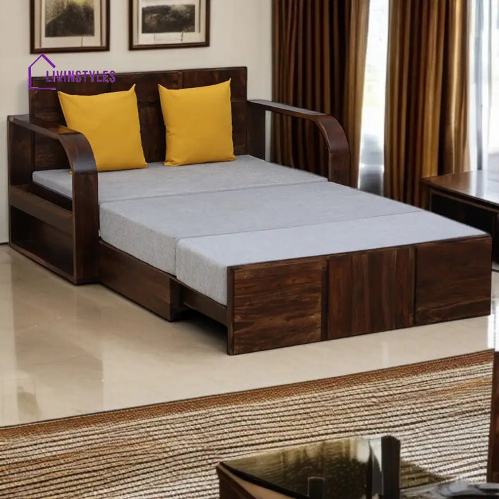 Bergen 2 Seater Sofa Cum Bed Sheesham Wood In Teak Finish