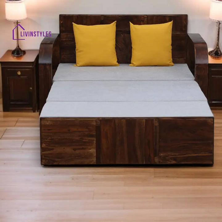 Bergen 2 Seater Sofa Cum Bed Sheesham Wood In Teak Finish