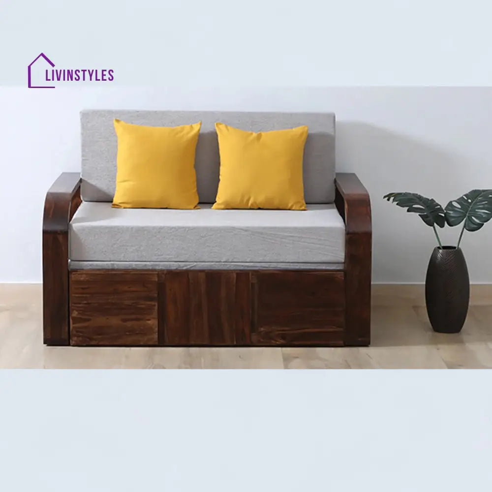 Bergen 2 Seater Sofa Cum Bed Sheesham Wood In Teak Finish