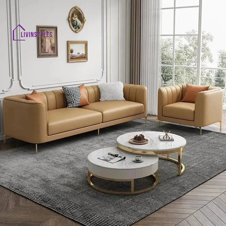 Pelageya 3 Seater Sofa in Grey colour for Living Room Light Brown