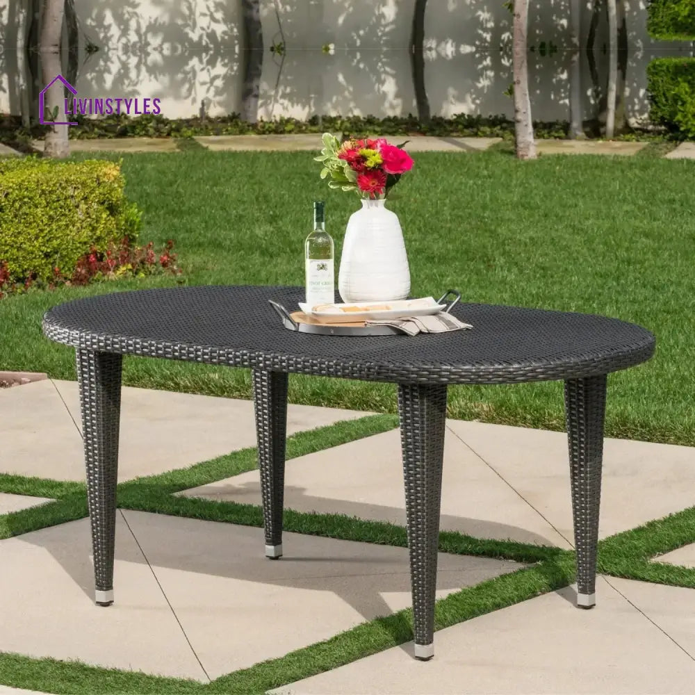 Penda Outdoor Rattan Wicker Round Patio Table (Black) - Table