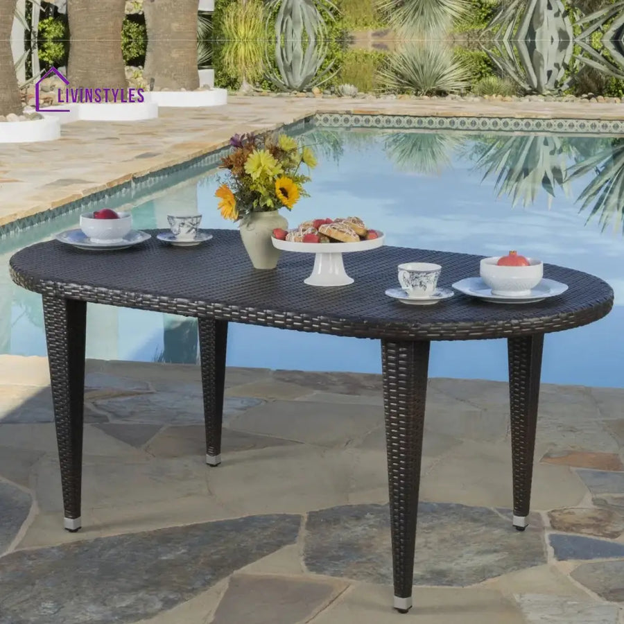 Penda Outdoor Rattan Wicker Round Patio Table (Black) - Table