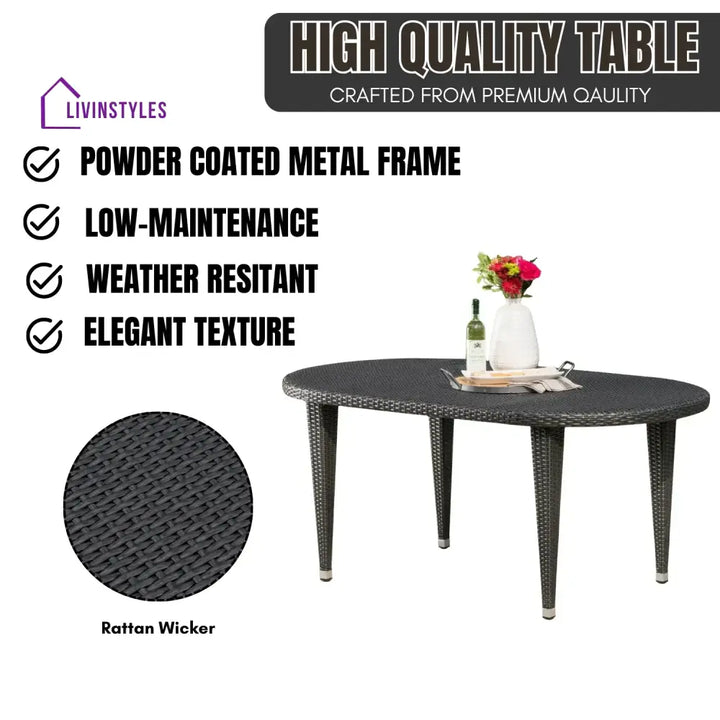 Penda Outdoor Rattan Wicker Round Patio Table (Black) - Table