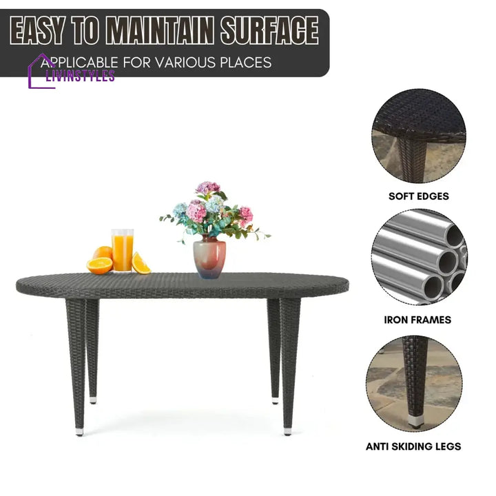 Penda Outdoor Rattan Wicker Round Patio Table (Black) - Table
