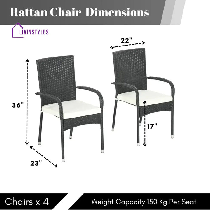 Penelope 4-Piece Outdoor Rattan Wicker Patio Dining Chairs - Dinning Chairs