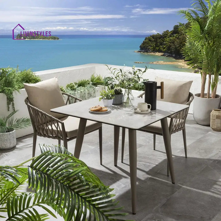 Pepita Outdoor Patio Seating Set 2 Chairs and 1 Table Set Braided & Rope - Beige - Coffee Table Sets