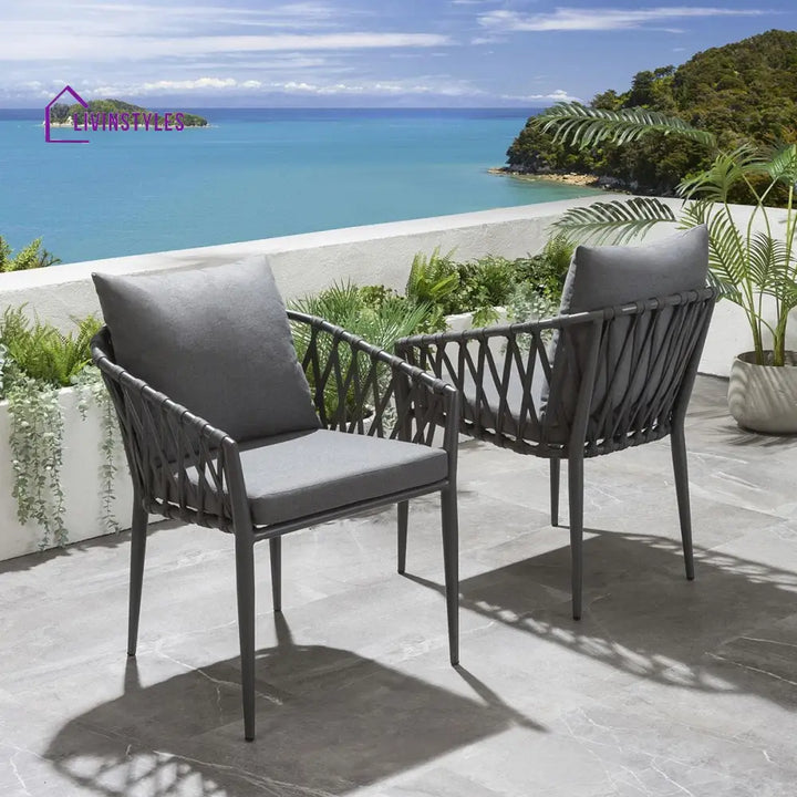 Pepita Outdoor Patio Seating Set 2 Chairs and 1 Table Set Braided & Rope - Coffee Table Sets
