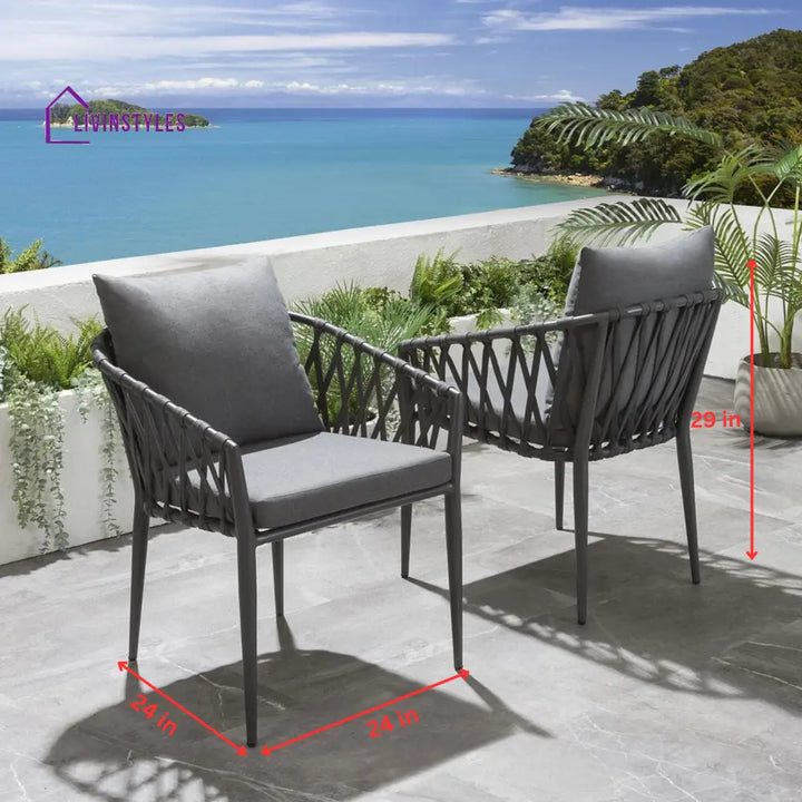 Pepita Outdoor Patio Seating Set 2 Chairs and 1 Table Set Braided & Rope - Coffee Table Sets