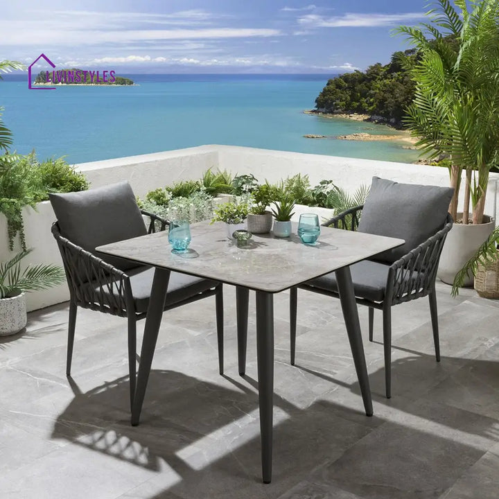 Pepita Outdoor Patio Seating Set 2 Chairs and 1 Table Set Braided & Rope - Grey - Coffee Table Sets