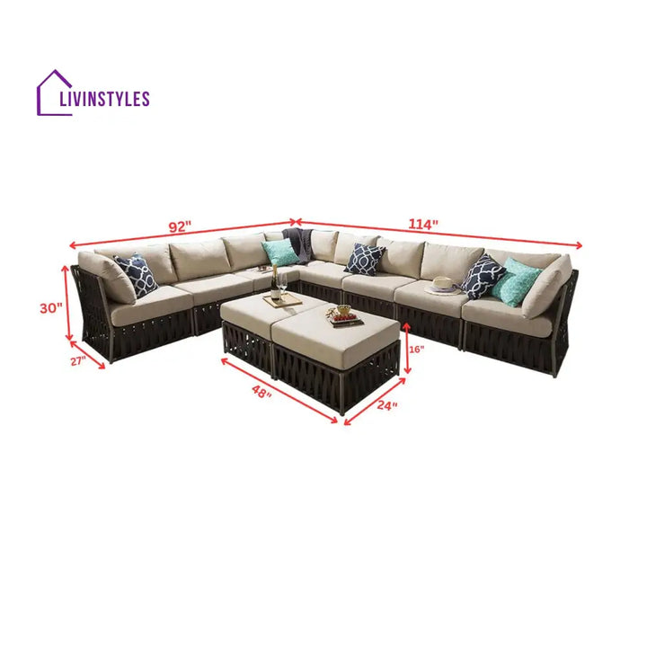 Pepito Outdoor Sofa Set 8 Seater 2 Ottoman Set (Brown) - Sofa Sets