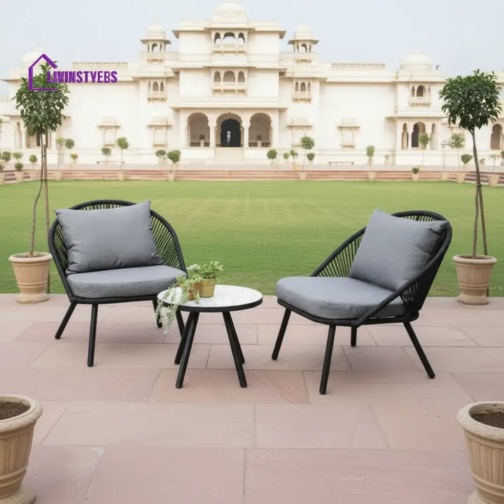 Peraza Outdoor Patio Seating Set 2 Chairs and 1 Table Set (Black) Braided And Rope - Coffee Table Sets