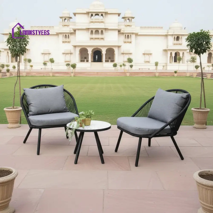 Peraza Outdoor Patio Seating Set 2 Chairs and 1 Table Set (Black) Braided And Rope - Coffee Table Sets
