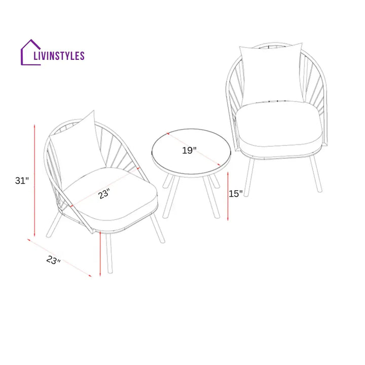 Peraza Outdoor Patio Seating Set 2 Chairs and 1 Table Set (Black) Braided And Rope - Coffee Table Sets