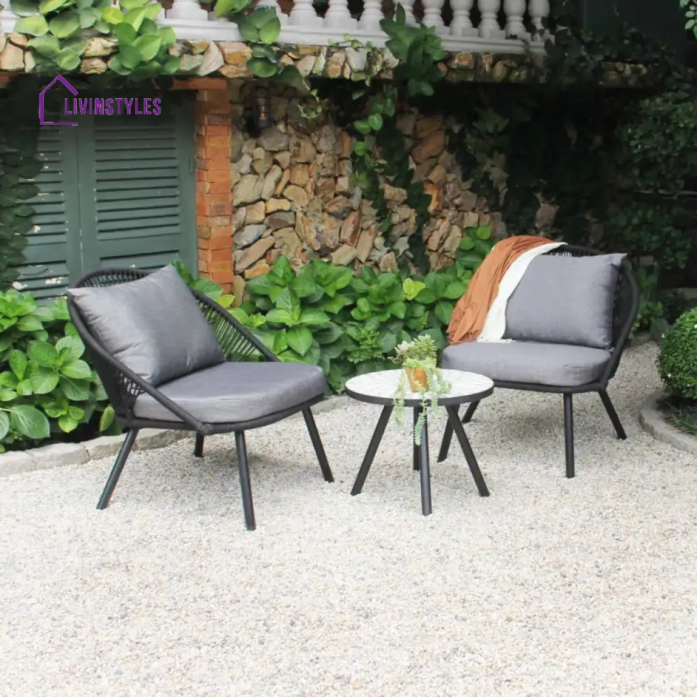 Peraza Outdoor Patio Seating Set 2 Chairs and 1 Table Set (Black) Braided And Rope - Coffee Table Sets