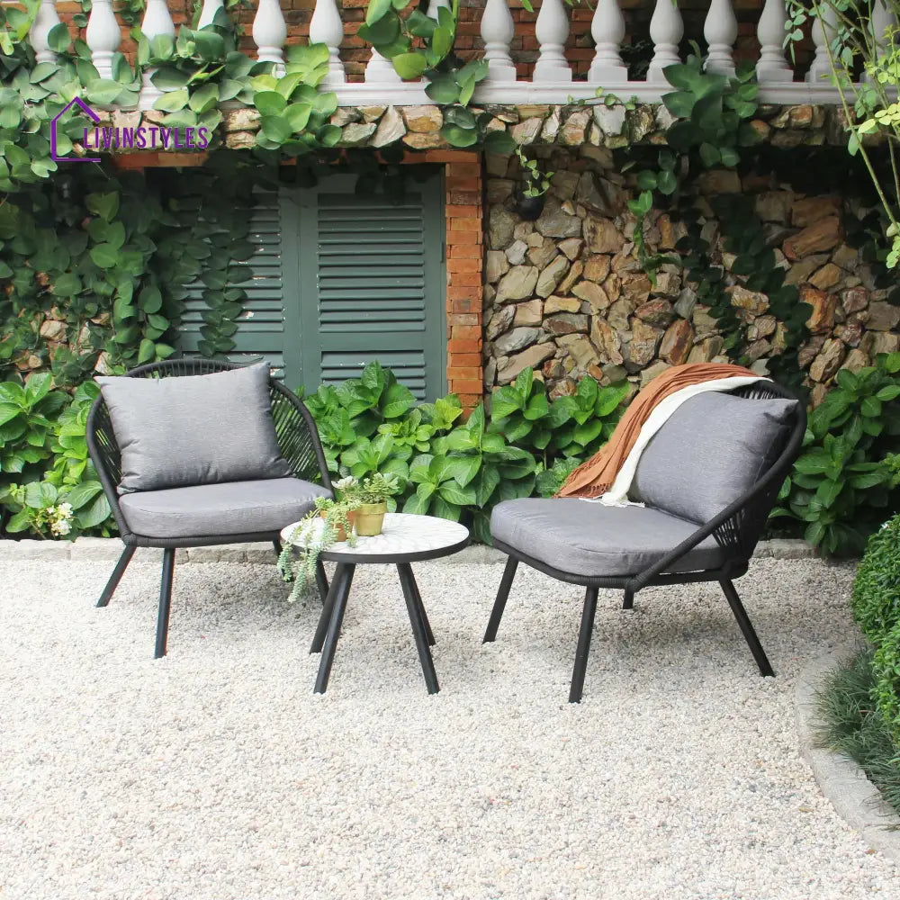 Peraza Outdoor Patio Seating Set 2 Chairs and 1 Table Set (Black) Braided And Rope - Coffee Table Sets