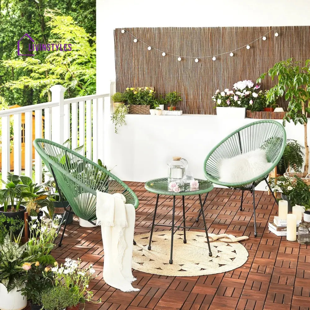 Perch Outdoor Patio Seating Set 2 Chairs and 1 Table Set (Light Green) - Coffee Table Sets