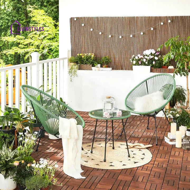 Perch Outdoor Patio Seating Set 2 Chairs and 1 Table Set (Light Green) - Coffee Table Sets