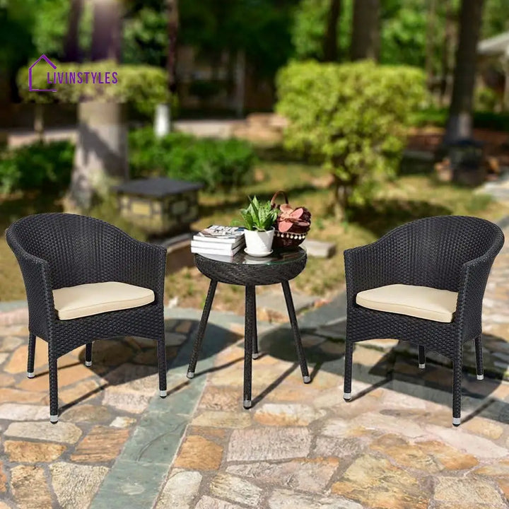 Perlita Outdoor Patio Seating Set 2 Chairs and 1 Table Set - Black - Coffee Table Sets