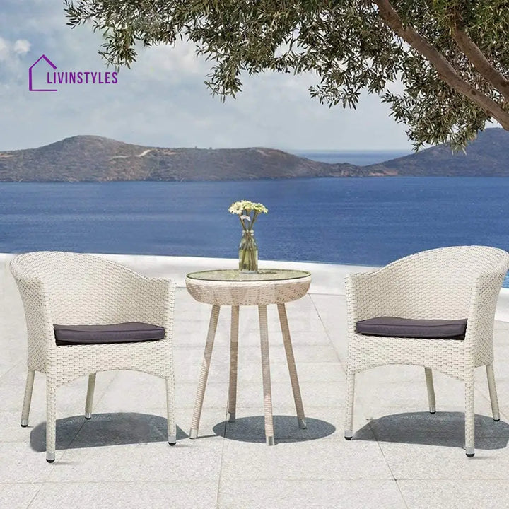 Perlita Outdoor Patio Seating Set 2 Chairs and 1 Table Set - White - Coffee Table Sets