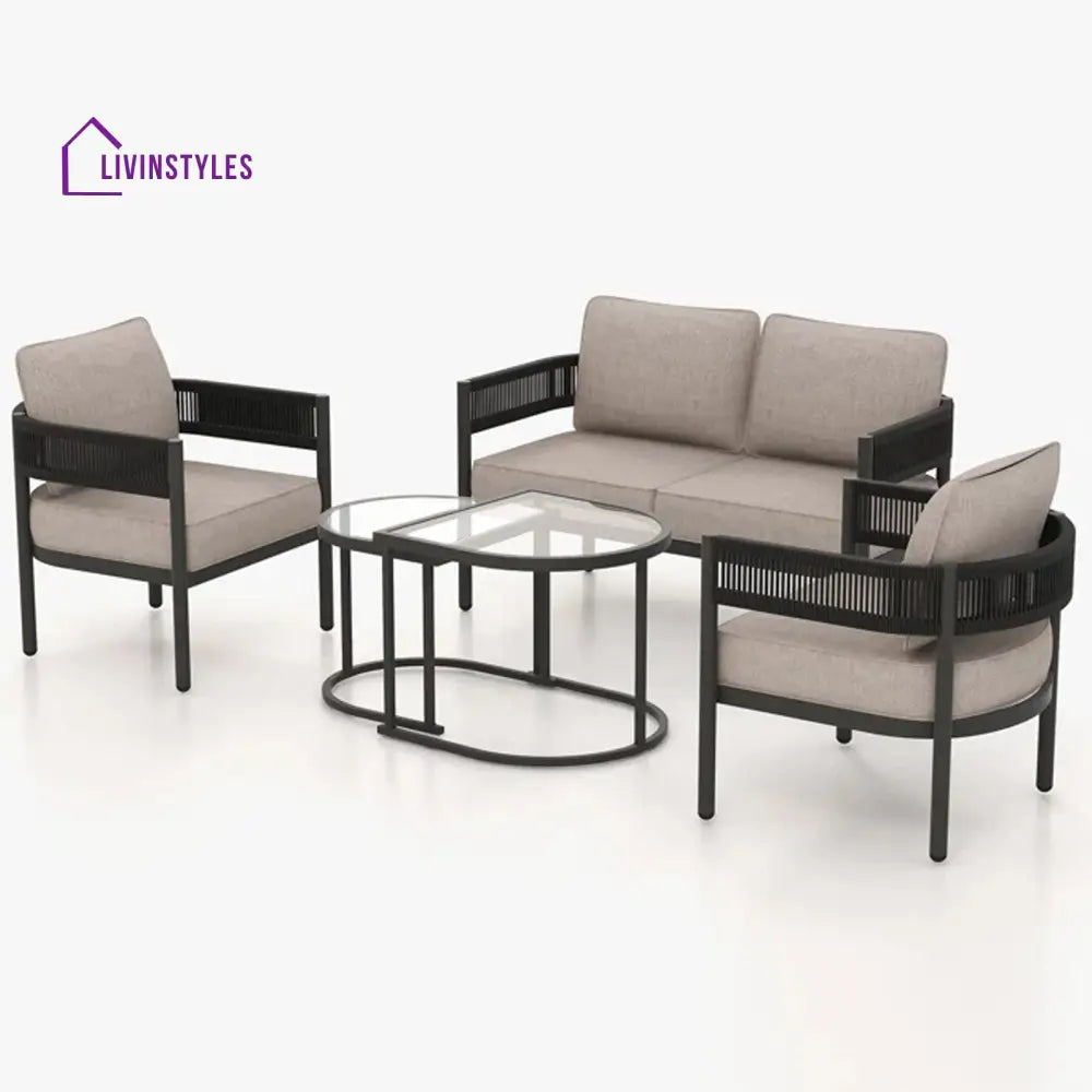 Perpetua Outdoor Sofa Set 2 Seater 2 Single seater and 1 Center Table (Black) - Sofa Sets