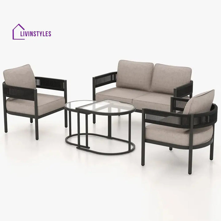 Perpetua Outdoor Sofa Set 2 Seater 2 Single seater and 1 Center Table (Black) - Sofa Sets